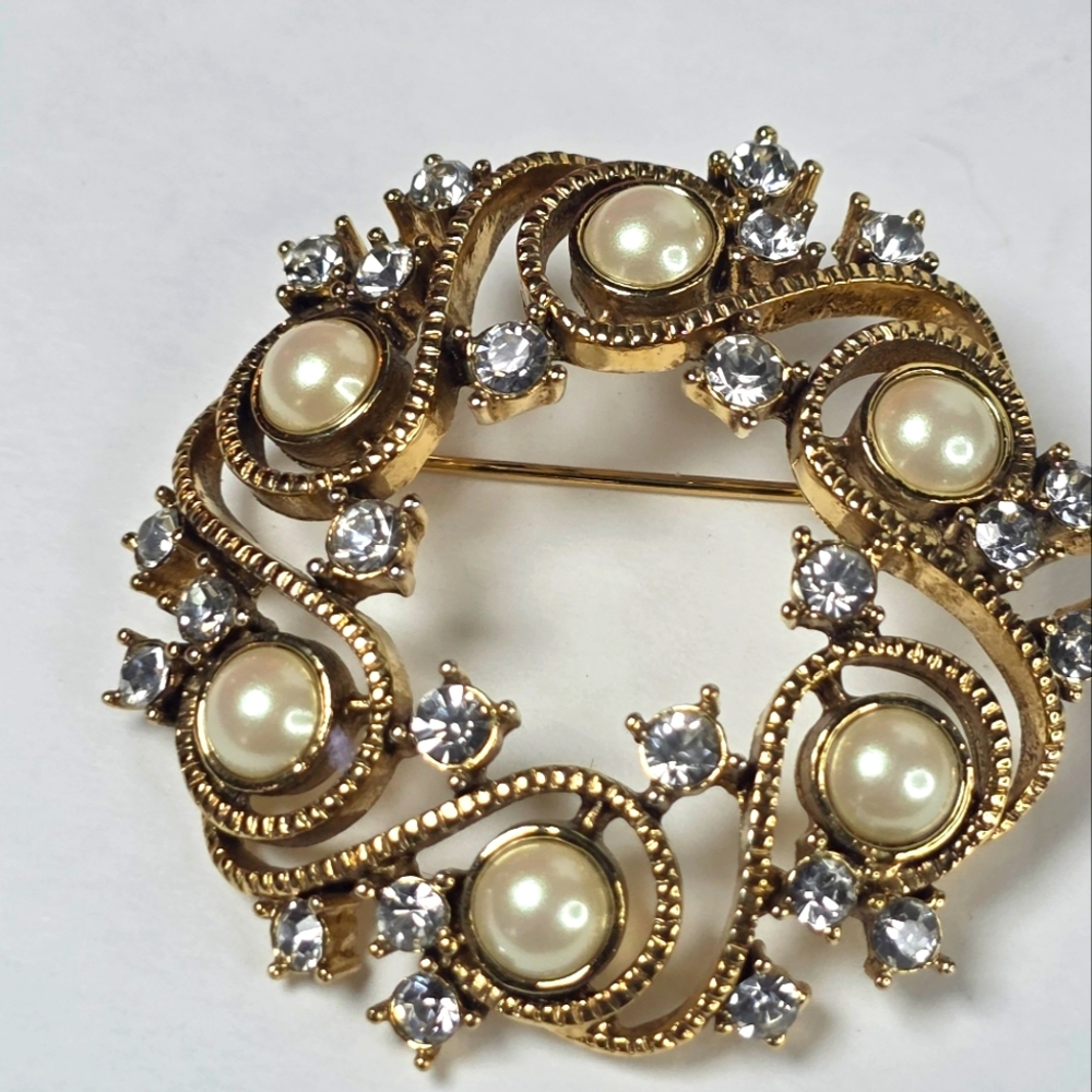 MONET Gold and Pearl Brooch